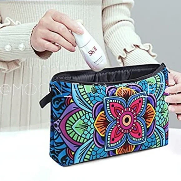 Ⓜ️SOLDⓂ️ Boho Mandala Makeup Cosmetic Bag Rainbow Flower - Picture 7 of 8